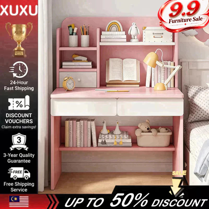 XUXU-Student Study Table With Bookshelf Home Office Writing Tbale Simple Computer Desk With Storage Rack Meja Belajar学习桌