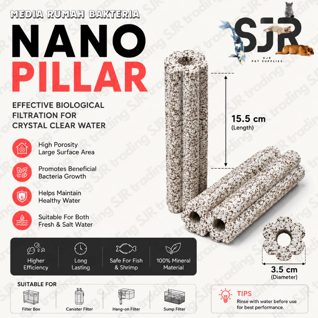 Aquarium Nano Pillar Filter Media 5D Grey Bacteria House Bio Media Ceramic Filter Ring for Fish Tank 细菌屋菌条 1pc