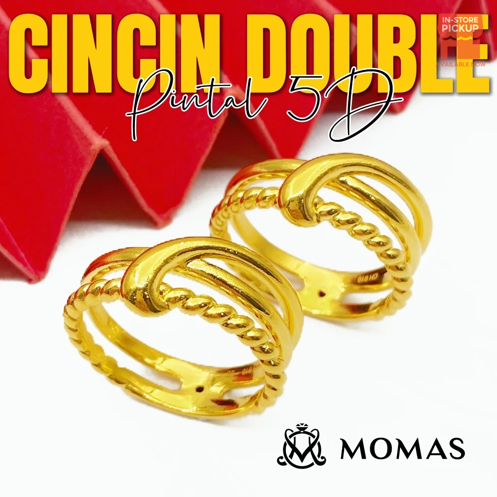 MOMAS CINCIN DOUBLE PINTAL 5D Emas 916 Original Cincin Emas 916 Bajet Cincin  Emas 916 Tulen Cincin Fesyen Emas 916