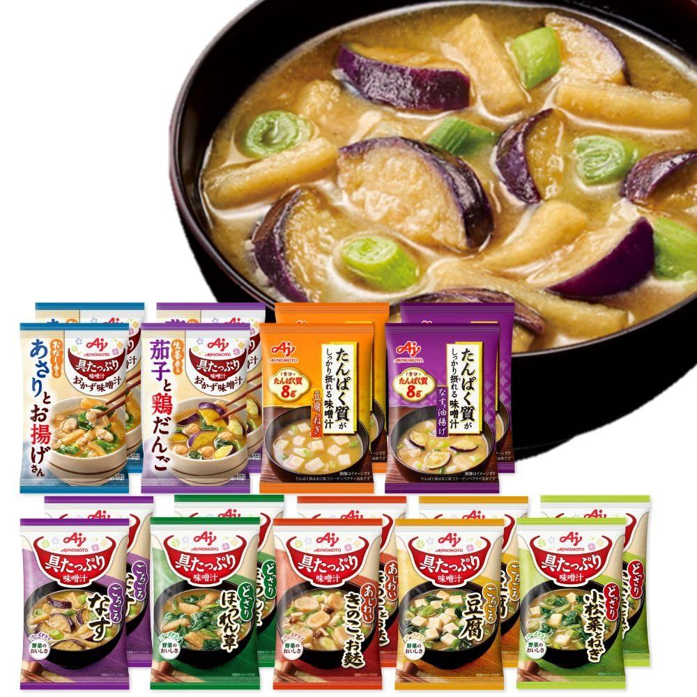 Ajinomoto Miso Soup with Plenty of Ingredients, 9 Varieties, 18-Serving Set, Freeze-Dried, Instant