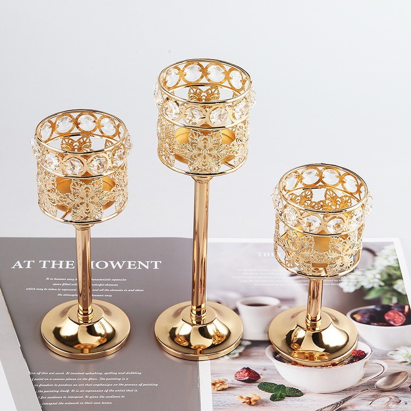 Vintage Crystal Candle Holder Golden Tealight Candlestick Table Centerpiece Candle Stand Wedding Party Home Decoration