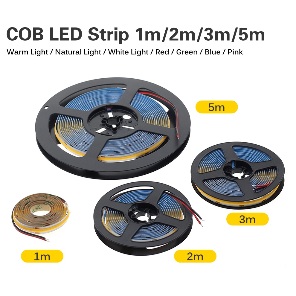 Essential Premium DC12V 24V COB LED Strip 480LEDs/m Strp Light White / Warm Red Blue Green High Density 1m - Image 4