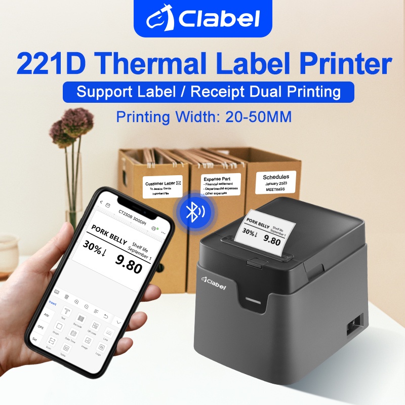 CLABEL 221D Bluetooth Thermal Printer Barcode Receipt Label Printer