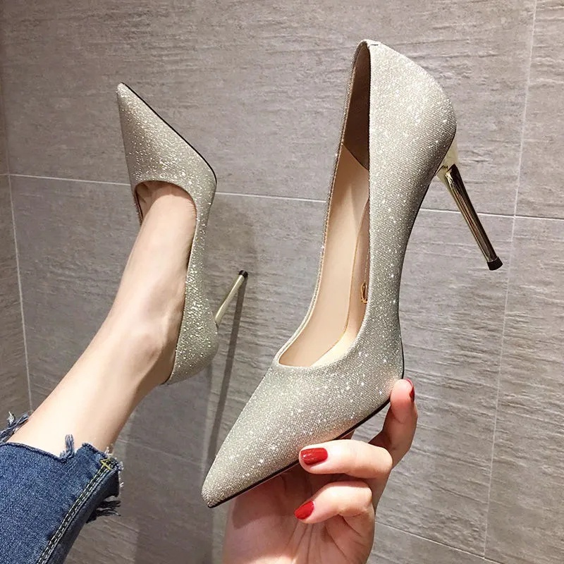 Raya 2023 Kasut perempuan gitters heels for women French sequins sexy ...