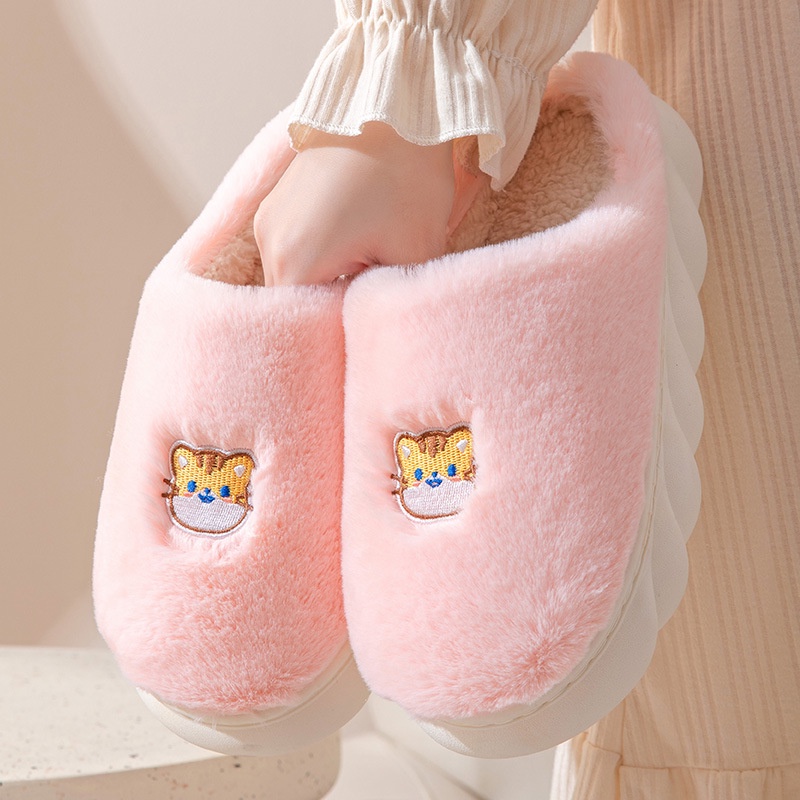 Kitty mama Tiger papa home warm men and women couples indoor non-slip thickened plush slippers