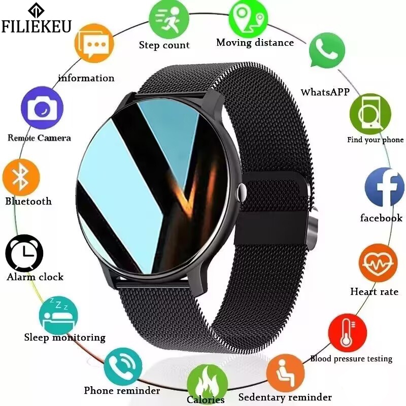 FILIEKEU Fashion Smart watch Full touch screen Waterproof Fitness Tracker Heart rate Multifunction Sports couple smartwatch for Android IOS