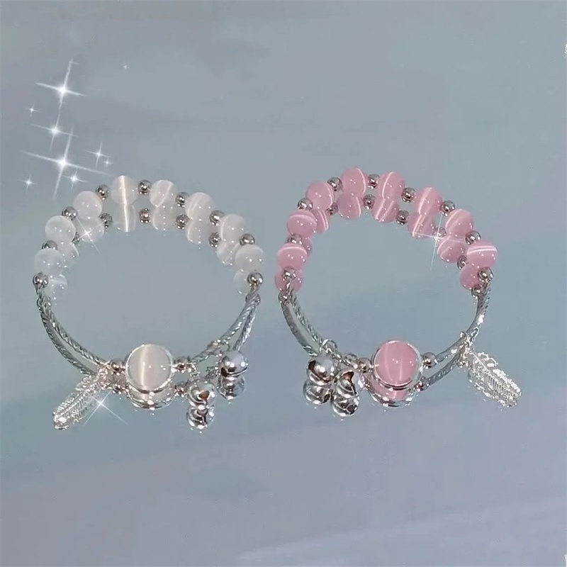 Tiktok same ins style cat's eye stone Couple women's bracelet simple girl's heart bell hand string girlfriend gift jewelry