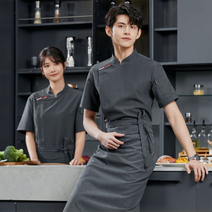 Fashion Grey Chef Uniform Short Sleeve Restaurant Chef Jacket Woman/men Cafe  Food Service Cooking Outfit Hotel Work Wear | Shopee Malaysia