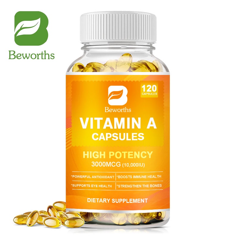 Beworths Vitamin A Capsules 10000 IU Supports Healthy Skin & Eyes Antioxidant Activity & Immune System Function