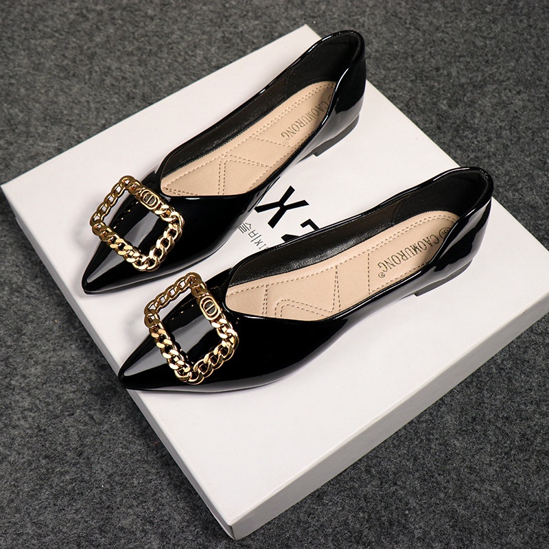 2023 Summer New Pointed Shallow Flat Shoes With Metal Square Buckle ...