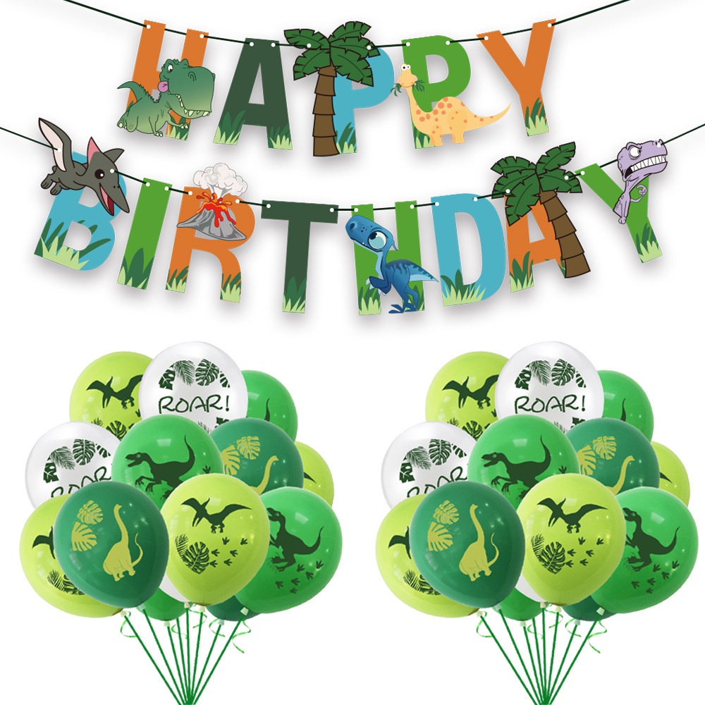 Dinosaur Theme Party Balloon Animal Baby Shower Banner Flags Balloons Party Decor for Happy Birthday