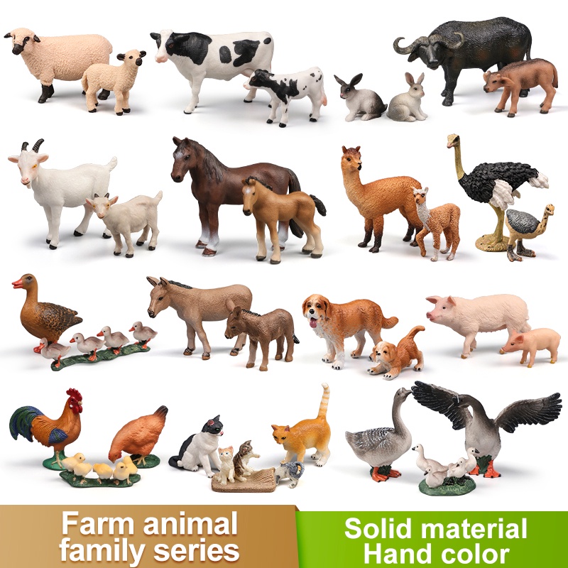 Solid Simulation Farm Animals Models Toys Set Sheep Pig Dog Goose Cow ...