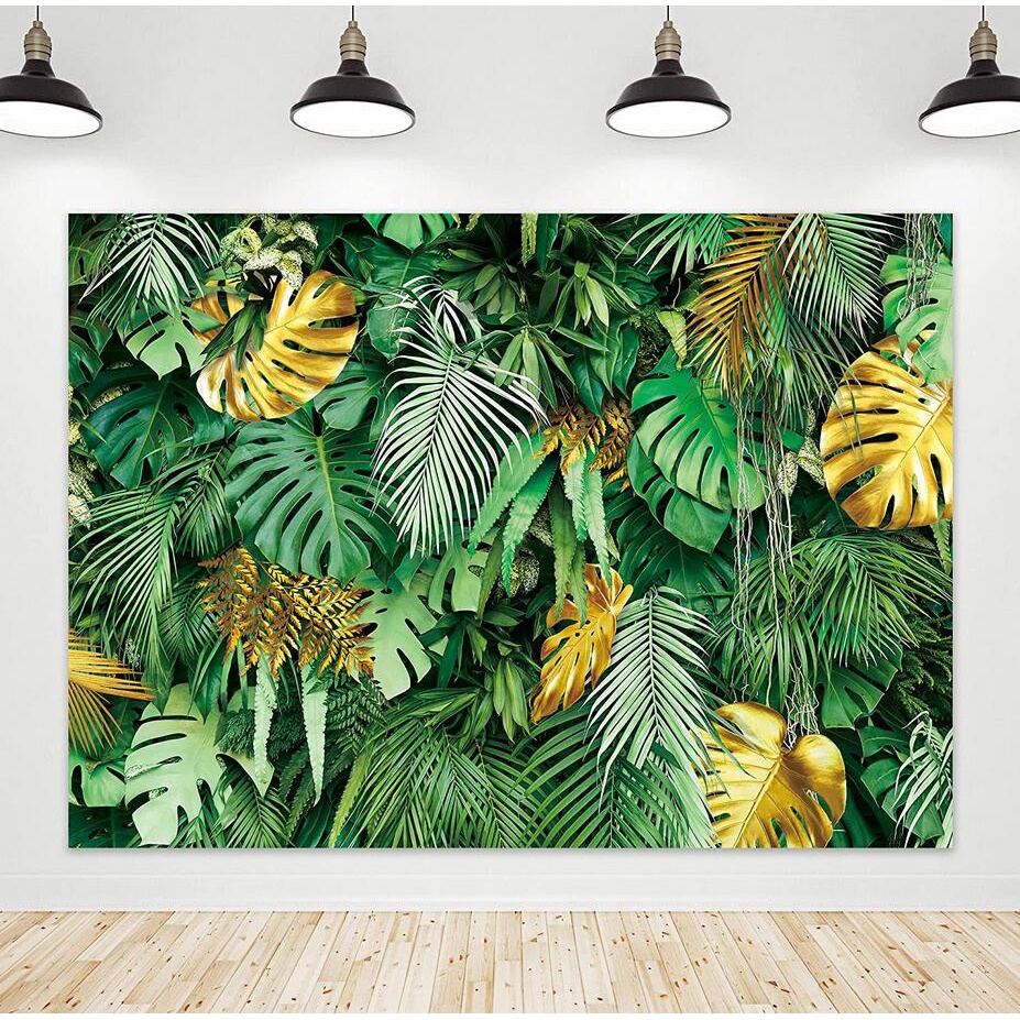 7x5ft Jungle Green Tropical Palm Leaves Backdrop Golden Leaf Plants Safari Nature Summer Hawaiian Photography Background for Birthday Baby Shower Photo Studio Shoot