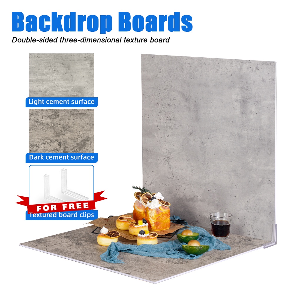 [Malaysia Stock] Selens Hard Background Board 60x60cm Double Sided Photography Studio Wooden Cement 3D Texture Combinable Waterproof Photoshoot Backdrop for Food Cosmetics Jewelry