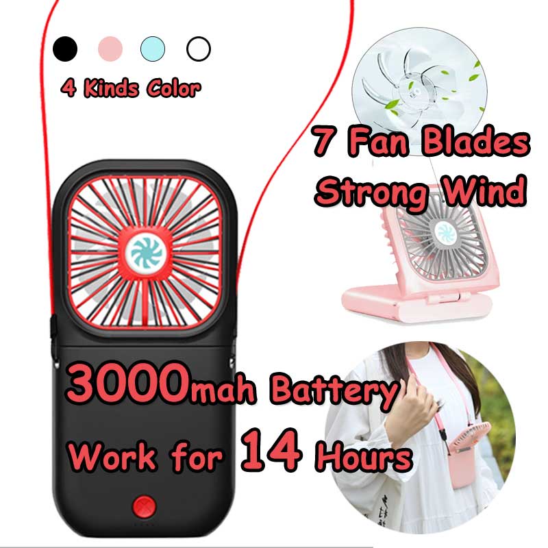 3000Mah 2023 New USB Fan portable hanging neck fan Outdoor Sports Electric folding Fan Mini handheld Fans