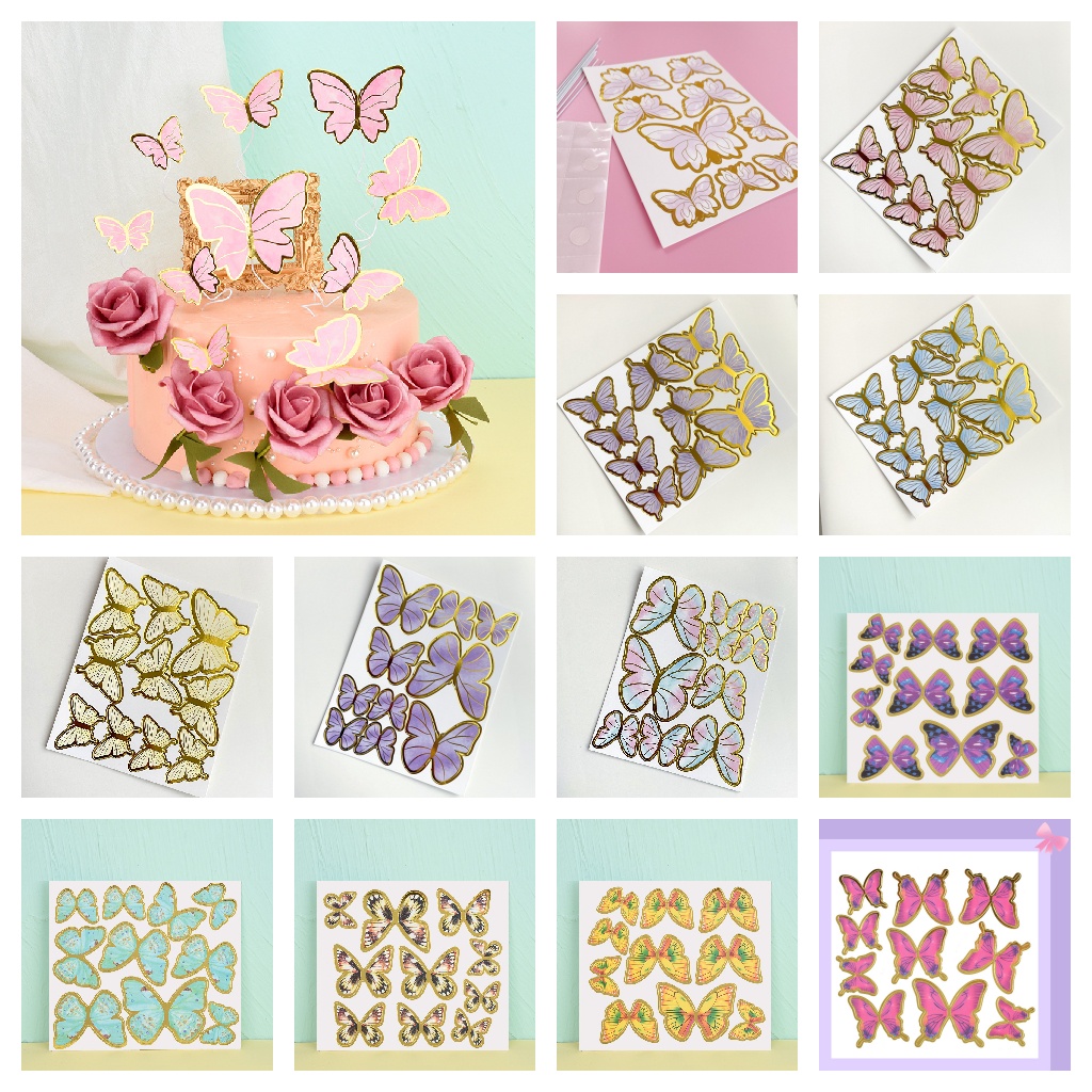 Set of 10PCS Butterfly Cake Decorations for Girls Women's Happy Birthday Wedding Party Cake Wall Party Food Decoration