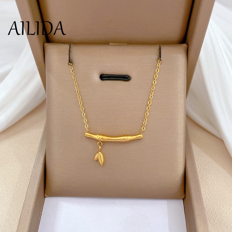 [Whole Body Titanium Steel] 18K Gold Electroplating Rich Bamboo Necklace Female Minimalist Style ins Influencer Clavicle Chain Accessories