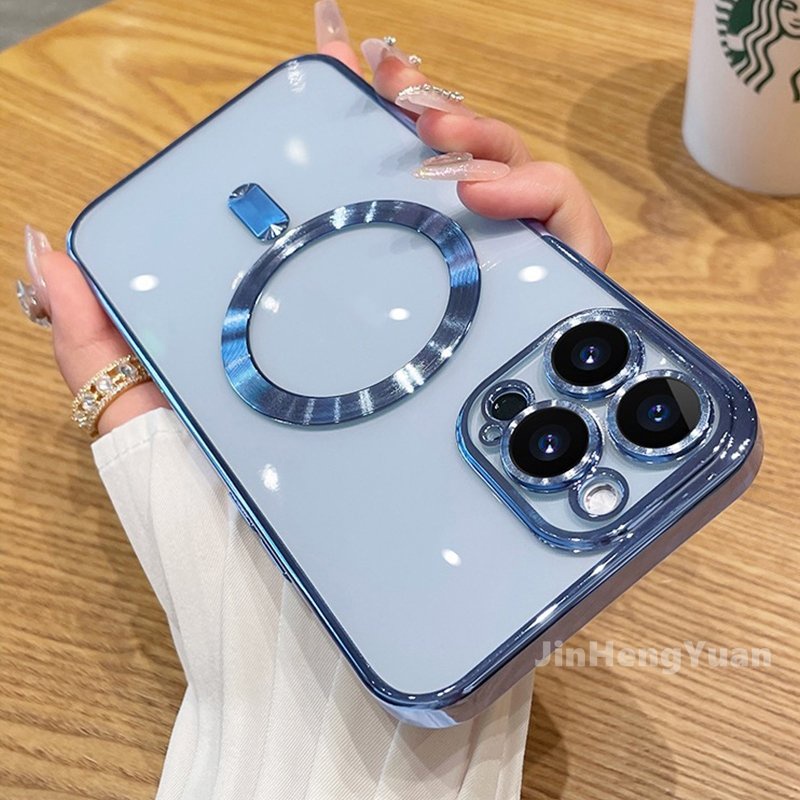 Phone Case For iPhone 16 15Promax 14 13 12 11 Pro Max Clear Plating Silicone Cover with Lens Film Protection