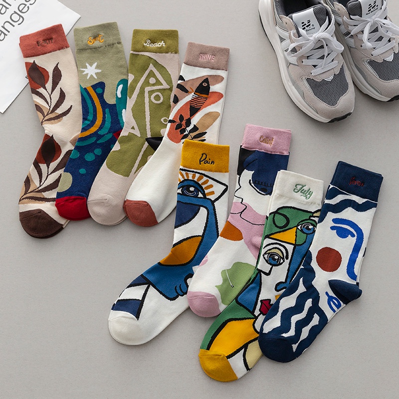 Unique Trendy Socks Fashion ins Graffiti Sports Couple Spring Autumn Mid-Tube Letter Embroidery Stockings