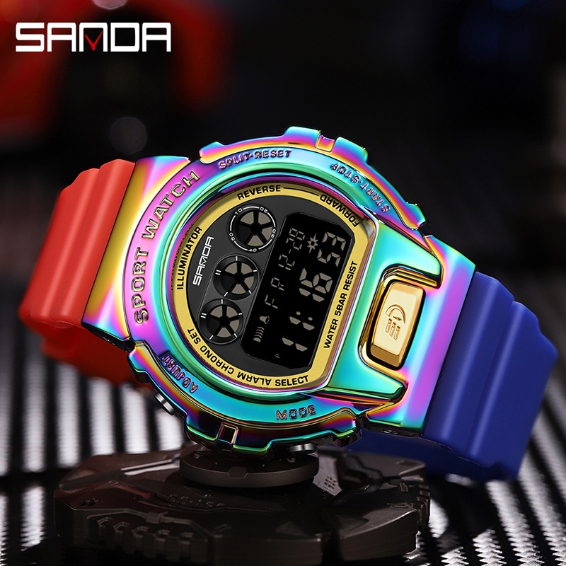 Sanda Men's Waterproof Hand Lamp Luxury Digital Multifunctional Alarm Clock Sports Trend Metal Watch SD2127-1