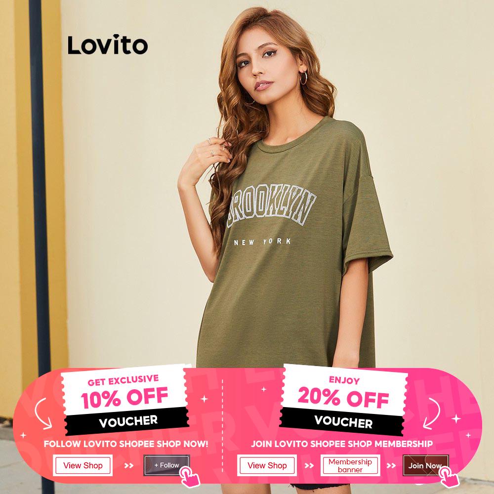 Quality Purpose Lovito Korean Style Oversized T-Shirt Women / Men Vintage Letter Print Loose Round Neck Tops Plus Siz... - Image 5