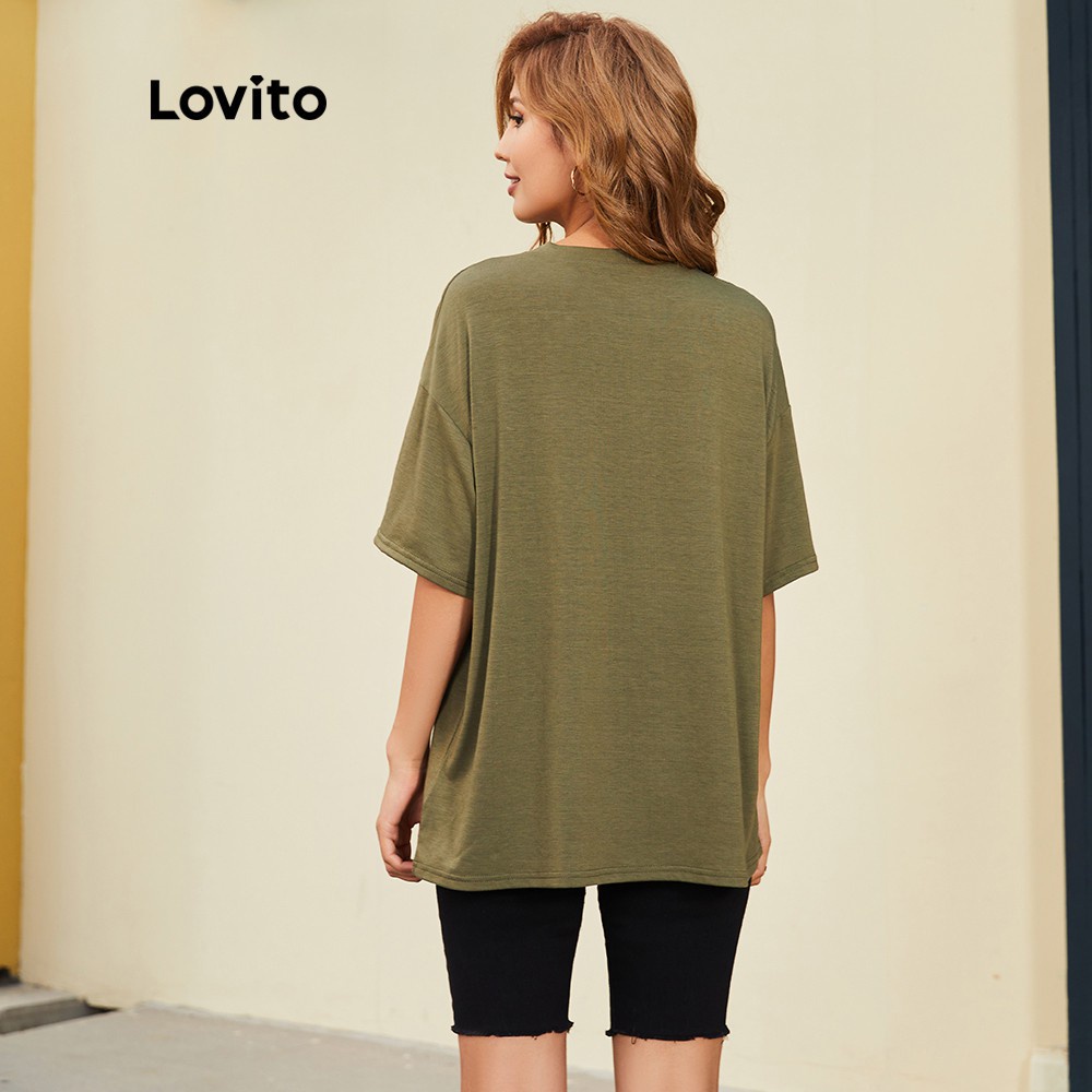 Quality Purpose Lovito Korean Style Oversized T-Shirt Women / Men Vintage Letter Print Loose Round Neck Tops Plus Siz... - Image 3