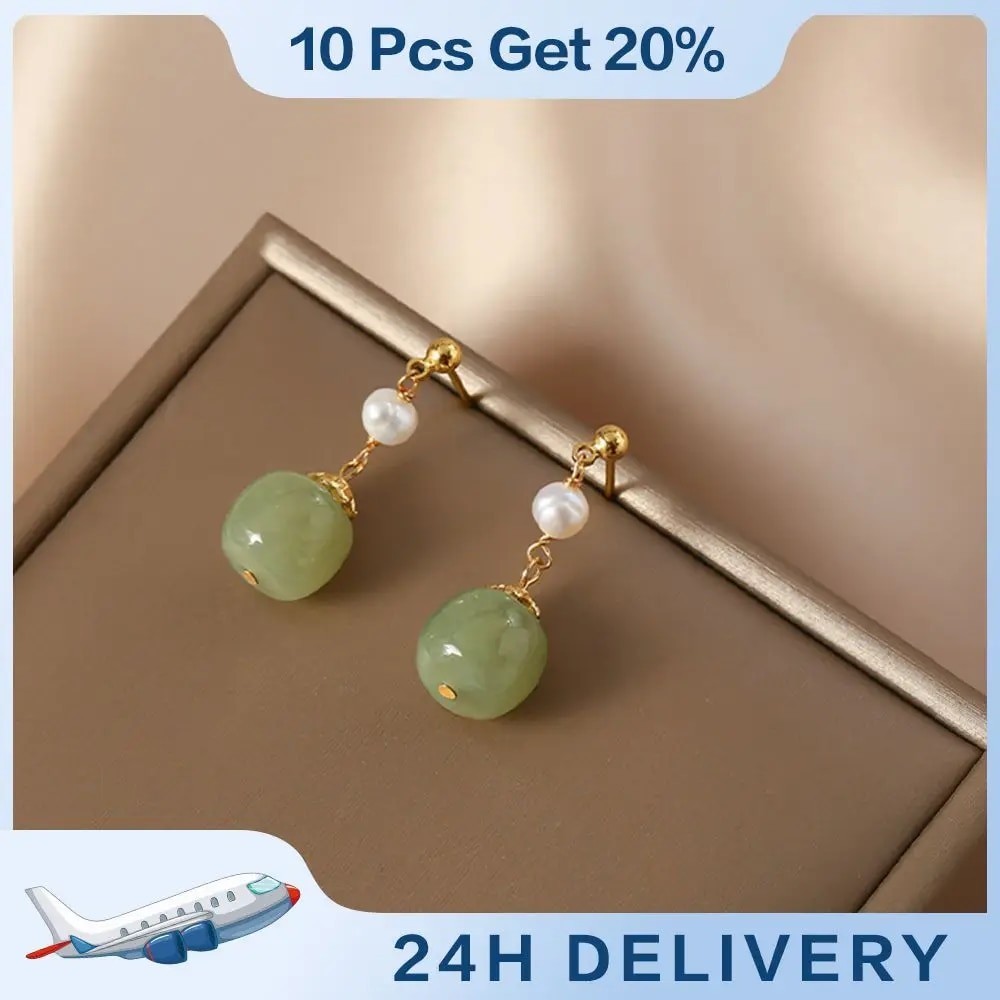 Earrings Hetian Jade Eco-friendly Feminine Alloy Unique Inspired By Nature Natural Gem Jewelry