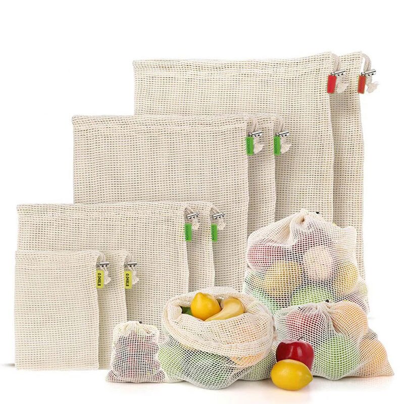 Vegetable Fruit Bag storage Bag Reusable Produce Bags Eco-Friendly 100% Organic Cotton Mesh Bags