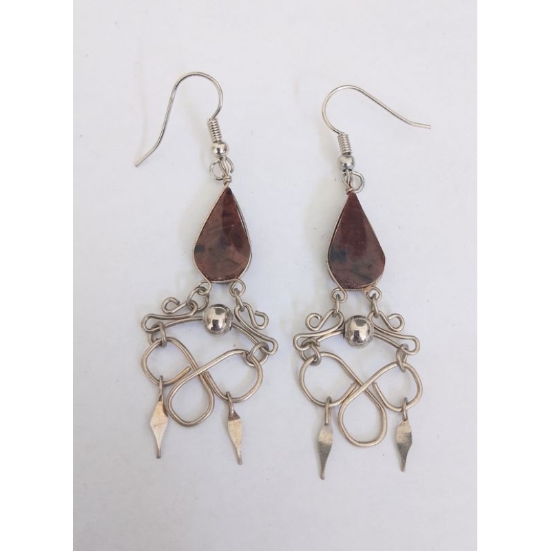 Artisan Mahogany Obsidian Stone Peruvian Jewelry Earrings