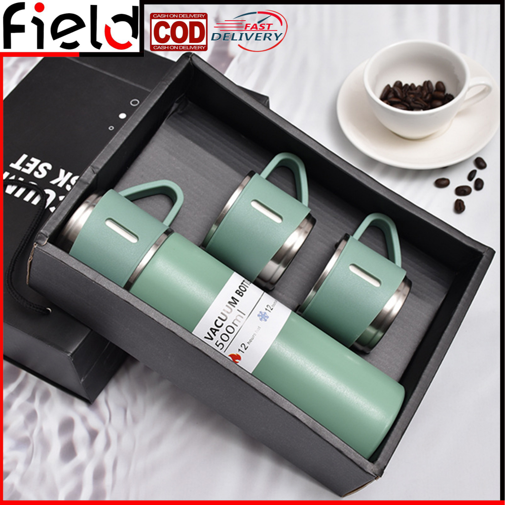 500ML VACUUM FLASK SET 304 STAINLESS STEEL THERMOS FLASK BOTTLE CUP GIFT SET CAWAN TERMOS