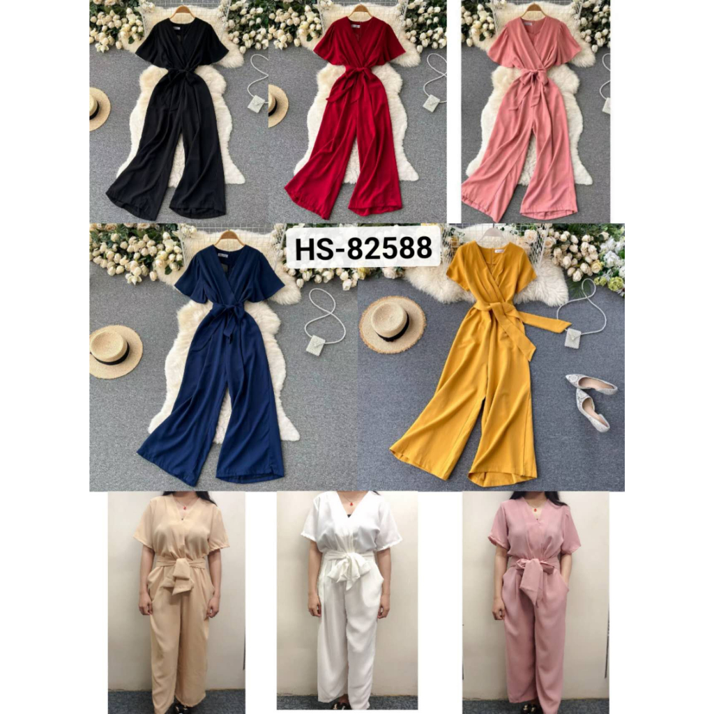 HS*82588*New arrival*V*NECK plain casual Jumpsuits and high waist suits and Ladies OVER ALL