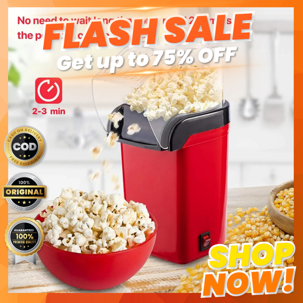 Electric Popcorn Maker Hot Air Automatic Machine Retro Cinema Home Oil Free Heal