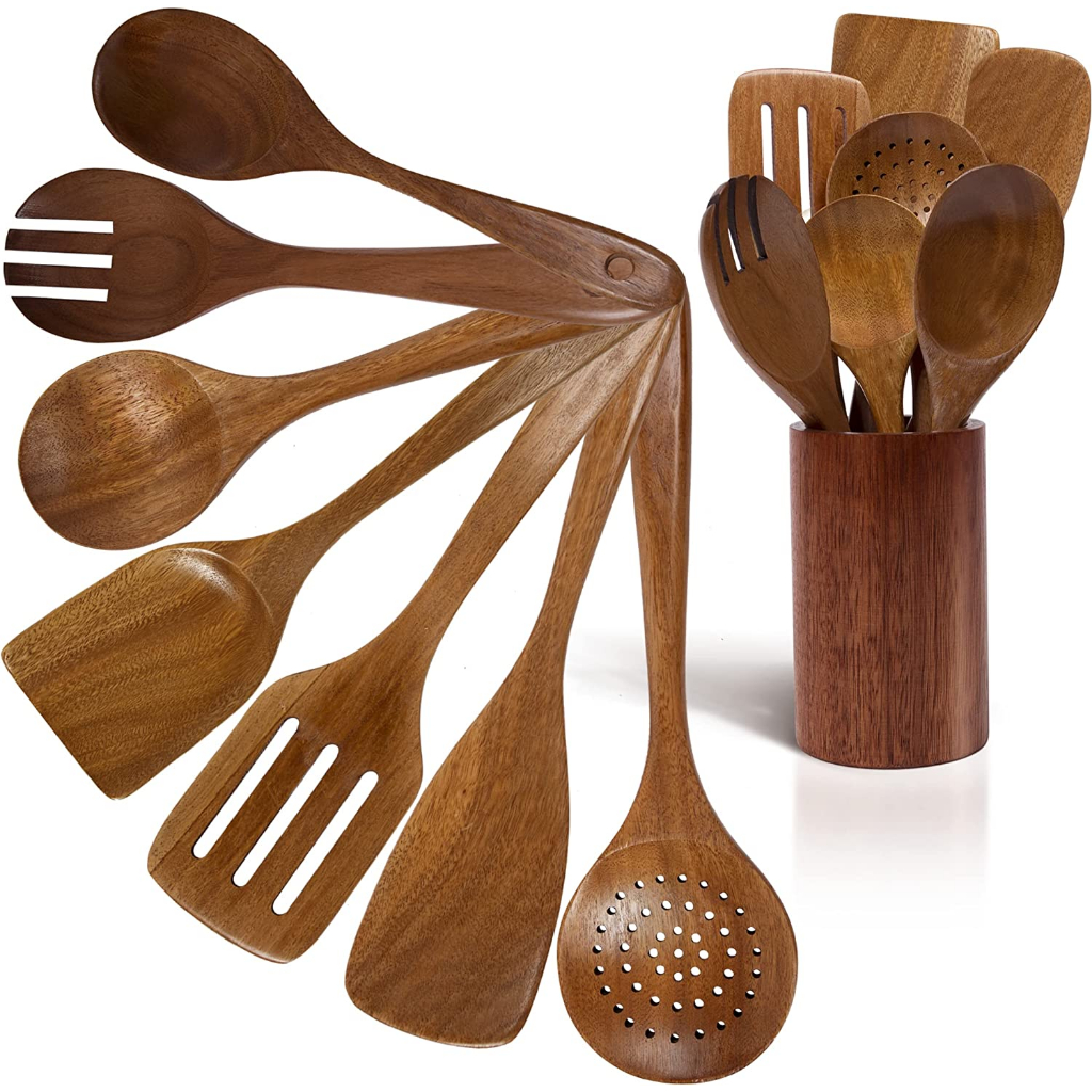 8 in 1 Eco Friendly-Bamboo Kitchen Utensil Set Tool Kitchenware (Bamboo Utensil Holder Included)