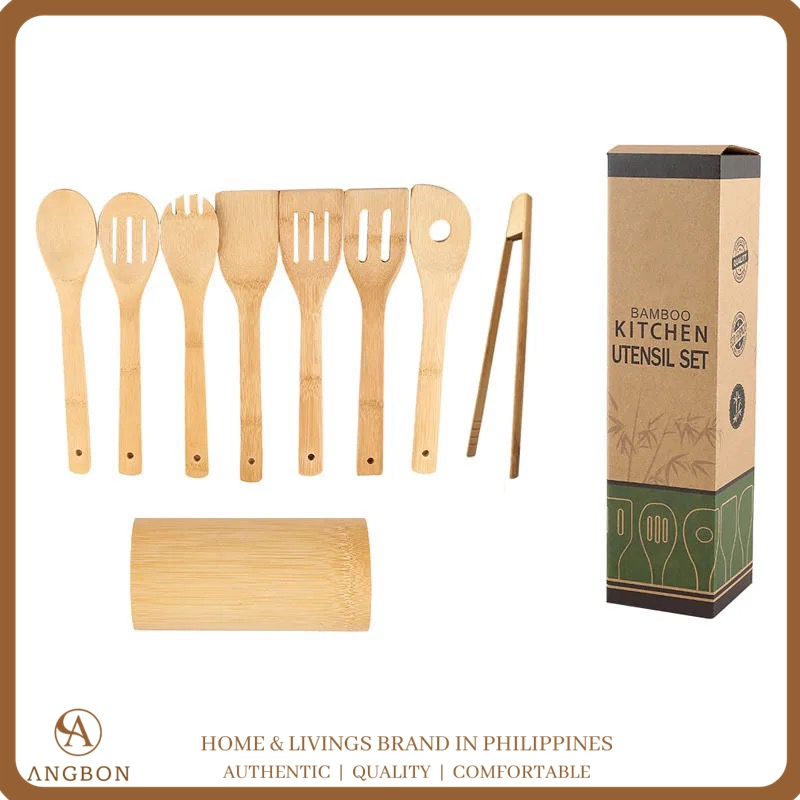 Angbon 8in1 Eco Friendly Bamboo Wooden Kitchen Utensil Set Tool Kitchenware Cooking Utensils