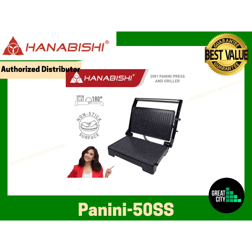 Hanabishi 2in1 Panini Press & Griller HPANINI50SS