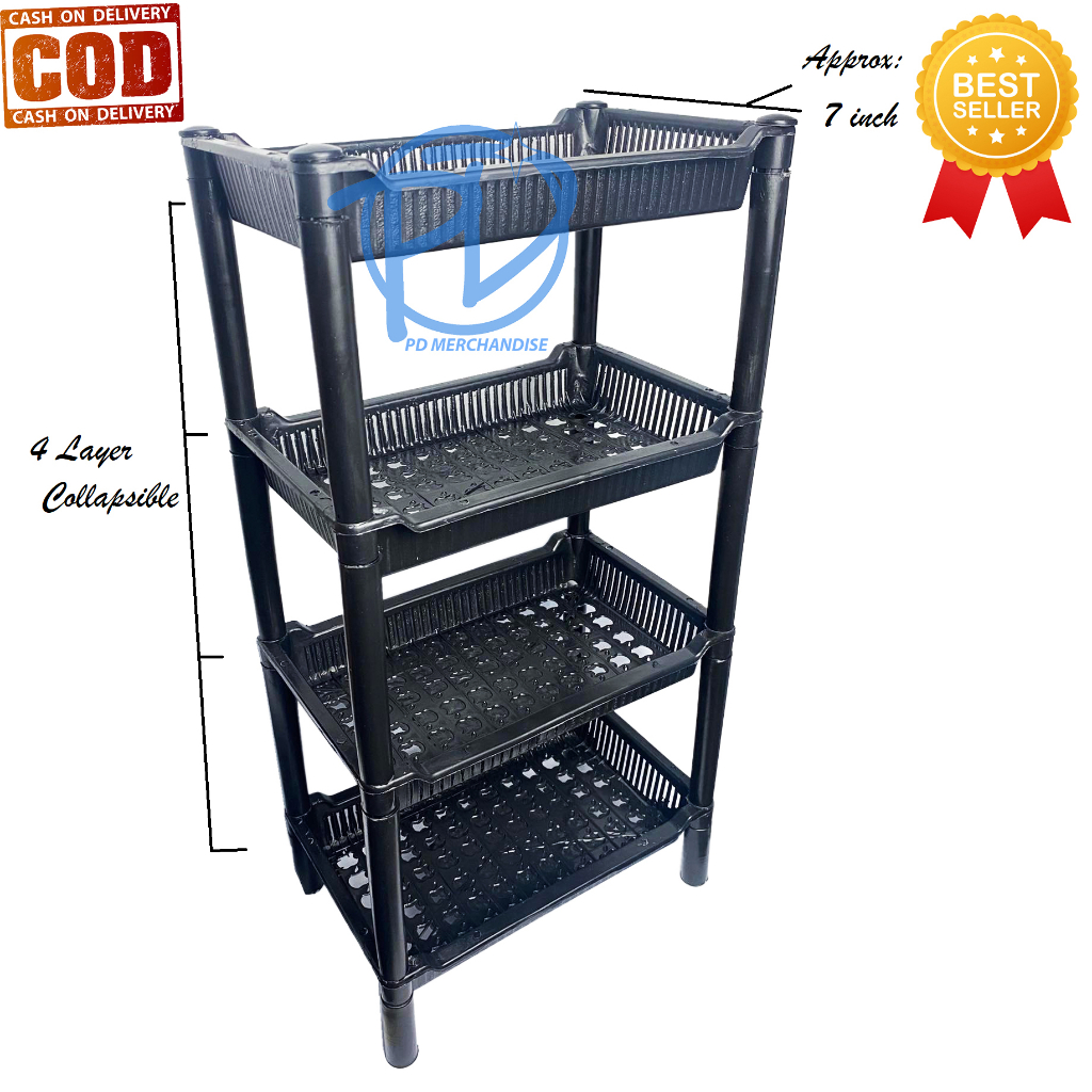 PD 4 Layer Organizer Rack Kitchenware Utility Kitchen Shelves Storage Home Office School Collaps