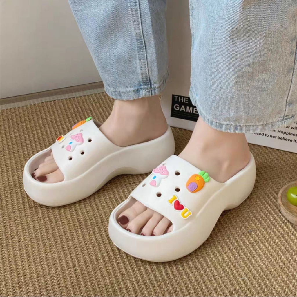 NEW Chunky Crocs One Straps Slides Women Fashion Footwear High Quality Sandals With Jibbitz