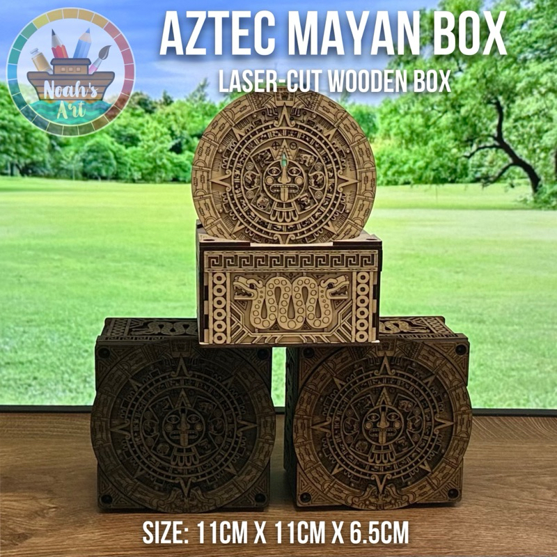 Aztec Mayan Wooden Box Laser-Cut 3mm Basswood by Noah’s Art | Storage | Jewelry | Sustainable Craft