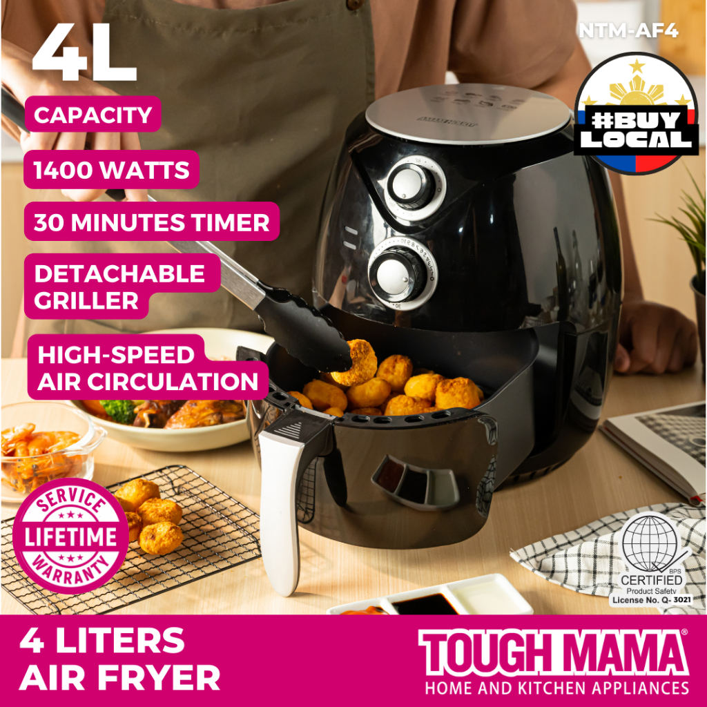 Tough Mama Ntm Af4 Black Air Fryer Detachable Griller with Timer Healthy Cooking 4L Capacity