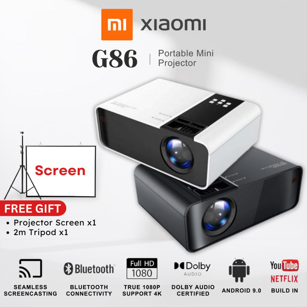 XIAOMI Projector G86 Android Projector 9000 Lumens 4K 1080P Smart Mini Projector Bluetooth Wifi iOS