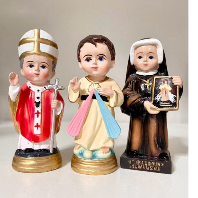 Divine Mercy, Pope John Paul II and St. Faustina Figurine Set