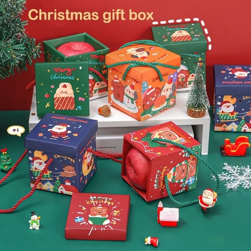 Merry Christmas Paper Apple Cookie Gift Box Cartoon Packaging Home Party Favor New Year Supplier