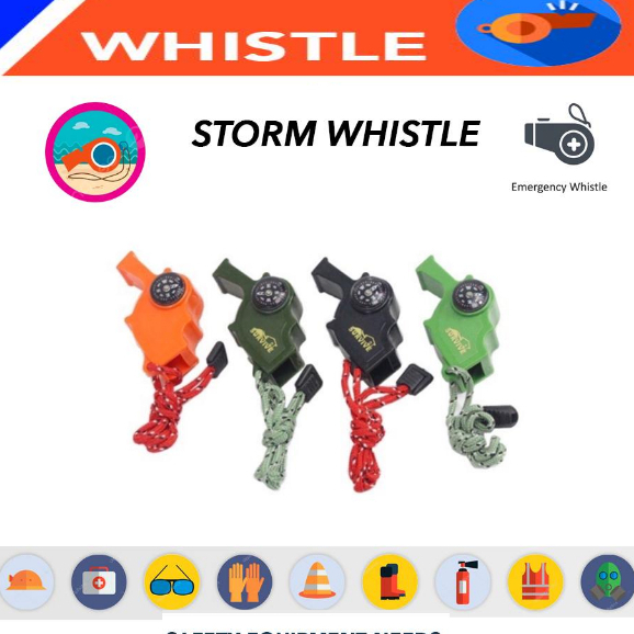 Storm Whistle Survival Tool with Thermometer, compass & Fire starter (world's loudest whistle)