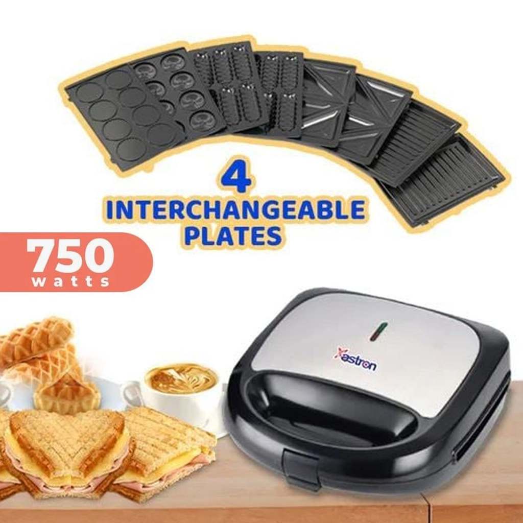 MK ASTRON SM-400 4 in 1 Sandwich Cupcake Mould Hotdog Waffle Crepe Panini Griller Maker Non stick