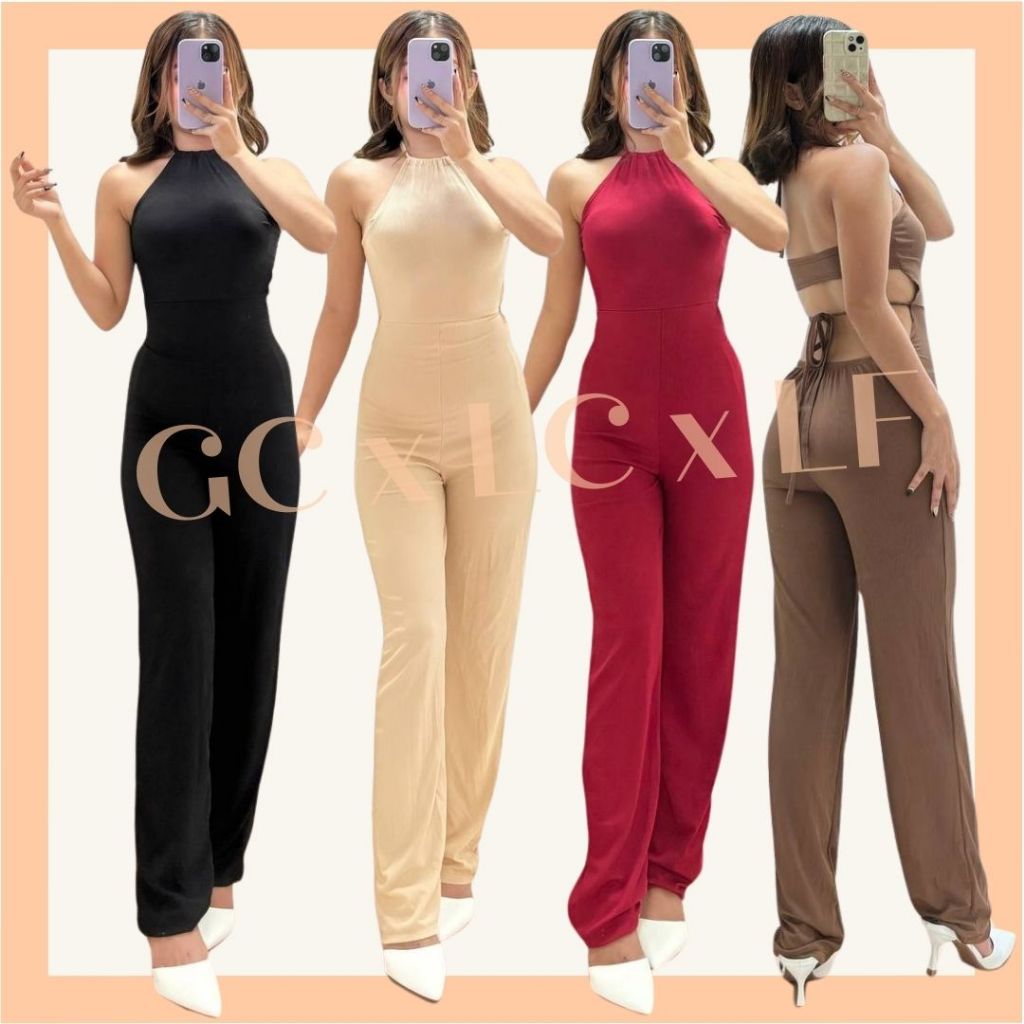 ISEAH Knitted Halter Top Sexy Belly String Bodycon Jumpsuit Woman