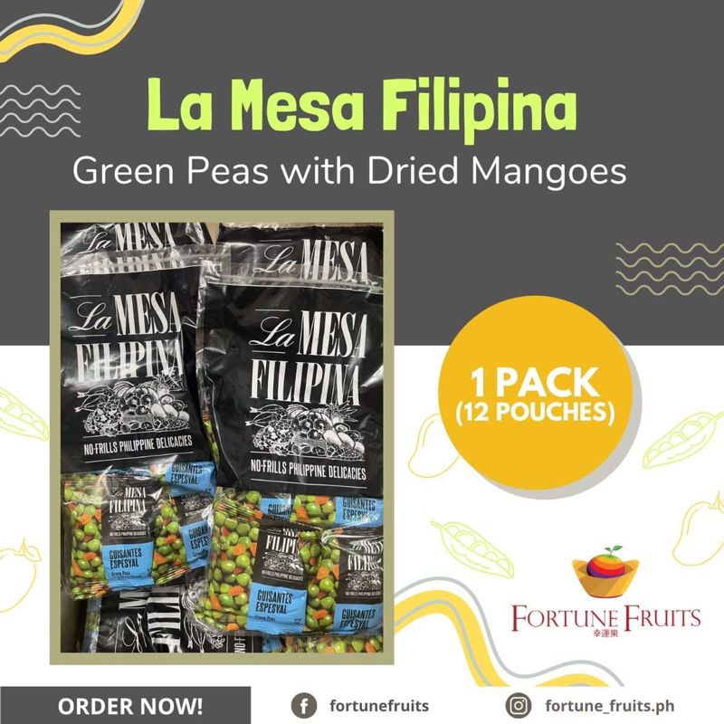 Green Peas w/Dried Mangoes La Mesa filipina (12 packs of 20g)