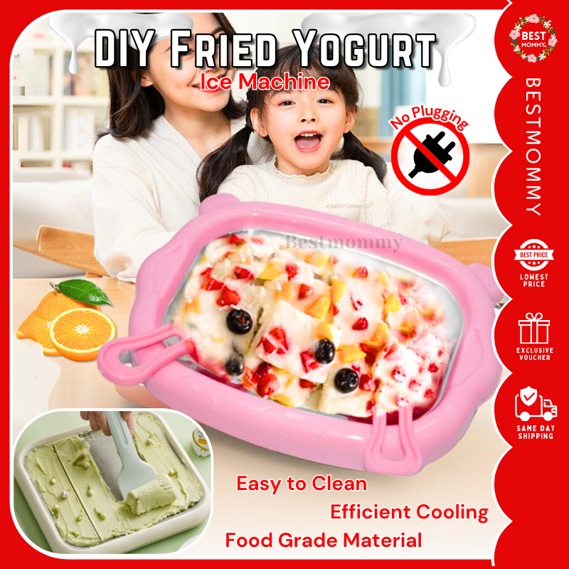 BESTMOMMY DIY Fried Ice Cream Roll Machine Large Portable Frying Yogurt Non-Plug Household Maker