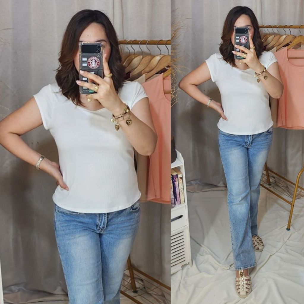 Plus Size Chubby Women BLOUSE TOP Scoopneck Premium Tee Cotton Knitted in Plain STELLA