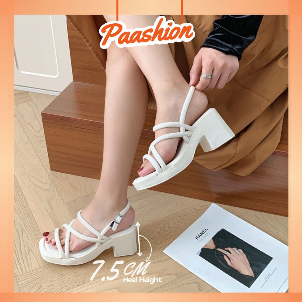 Paashion (+1 if slim, +2 if malapad/mataba ang paa) Glamorous Cross Strappy Chunky Heels For Women