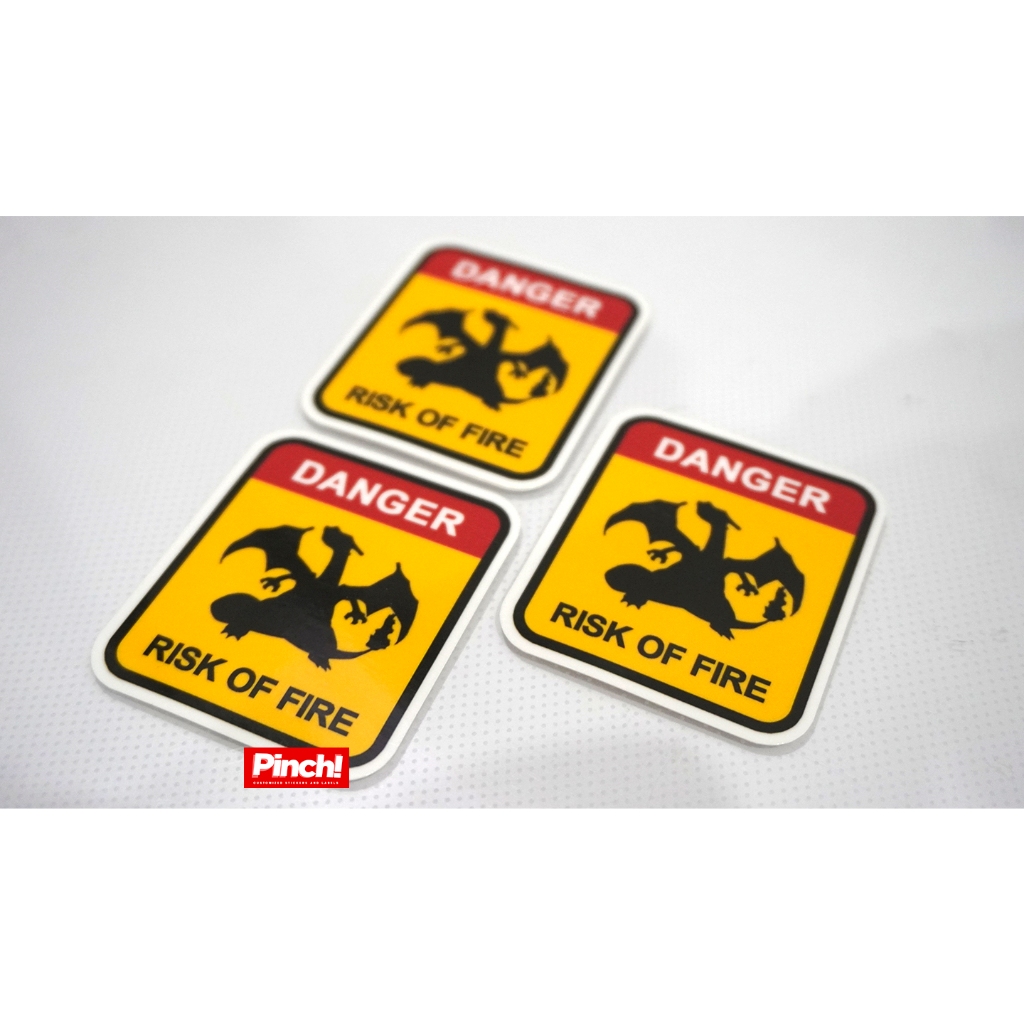 Pokemon Sticker Sign! - Charizard Danger Risk of Fire 4pcs